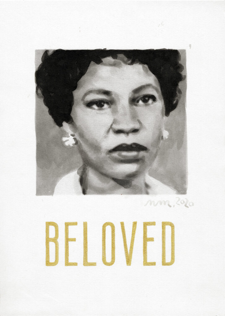 nelly maurel toni morrison beloved 727x1024 - Têtes avec mot -